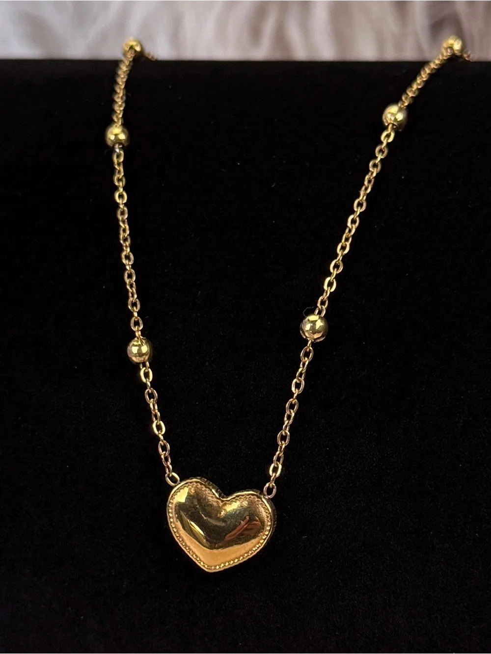 Stainless Steel Gold Tone Heart Pendant Station Chain Dainty Necklace